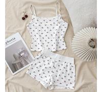 Set coordinato per ragazze pre-adolescenti con canotta con fiocco e pizzo e pantaloncini super corti, adatto per la primavera/estate, San Valentino, casa, stile "Clean Girl", adolescenti 8Y,9Y,10Y,11Y