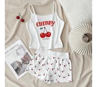 Set coordinato per ragazze pre-adolescenti con canotta con fiocco e pizzo e pantaloncini super corti, adatto per la primavera/estate, San Valentino, casa, stile "Clean Girl", adolescenti 7Y,8Y,9Y,10Y,