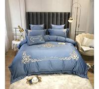 Set coperture con copritura King-Size Bianco al 100% Pista in Cotone Bianco-Set di Lussuoso seteen da Letto Trapunta (Colore: Dimensione Viola: Doppia) (Blu Pieno)