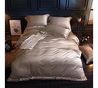 Set coperture Piumini da Letto Copertina di Seta Solida Copertura Piumino Cotone Ricamato in Foglio Piatto per Lana Piatta Doppia (Regina Kaki)