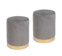 SET COPPIA 2 POUF SGABELLO IN LEGNO E VELLUTO IMBOTTITO CASA SALOTTO LUCILLA