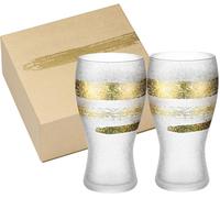 Set Coppia Bicchieri Birra Aderia Premium 380ml Oro Calligrafia Made in Japan...