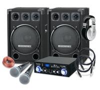 Set Coppia Casse Amplificate Impianto Karaoke Bluetooth Mp3 USB Microfoni 1200W