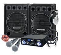 Set Coppia Casse Amplificate Impianto Karaoke Bluetooth Mp3 USB Microfoni 1600W