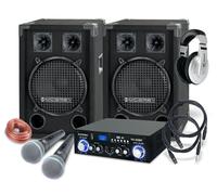 Set Coppia Casse Amplificate Impianto Karaoke Bluetooth Mp3 USB Microfoni 800W