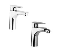 Set Coppia Rubinetto Miscelatore Lavabo e Bidet senza piletta cromato Moderno