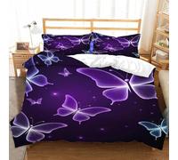 Set Copri Piumino Singolo Adolescente Farfalla Stampa Digitale 3D Bed Sheets Bianco e Viola Lucido Morbido Microfibra Comodo Copripiumino in Piuma 140x200 + 2 Federe 50x80 A.2961