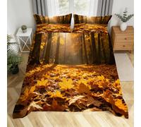 Set Copri Piumino una piazza e mezza Foglia D'acero Stampato 3D Bed Sheets Tema Autunnale Morbido Microfibra Comodo Copripiumino in Piuma 200x200 + 2 Federe 50x80 I.511
