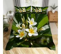 Set Copri Piumino una piazza e mezza Frangrapani Giallo e Bianco Stampato 3D Bed Sheets Piante Estive Morbido Microfibra Comodo Copripiumino in Piuma 200x200 + 2 Federe 50x80 H.279