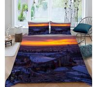 Set Copri Piumino una piazza e mezza Tramonto Stampato 3D Bed Sheets Vista Notturna Della Città Morbido Microfibra Comodo Copripiumino in Piuma 200x200 + 2 Federe 50x80 C.724