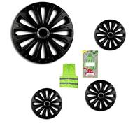 SET COPRICERCHI DA 14 POLLICI PER AUTO COPRICERCHIO COPPE RUOTE PLATTO PNEUMATICO 175/65 R14 CC169 SET COPRIRUOTA COPRI CERCHI NERI TOTAL BLACK 1 SCATOLA DA 4 PEZZI MATERIALE ABS VERNICIATURA AD ACQUA