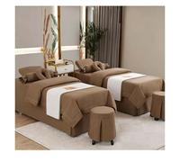 Set coprilettino da massaggio in lino di cotone, biancheria da letto di bellezza morbida e traspirante in 4 pezzi, copriletto con fumigazione per salo Dark Brown Square bedside 185*70cm (72.8*31.5in）
