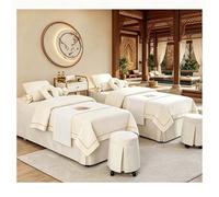 Set coprilettino da massaggio in lino di cotone, biancheria da letto di bellezza morbida e traspirante in 4 pezzi, copriletto con fumigazione per salone, bianco Square bedside 190*70cm (74.8*27.5in)