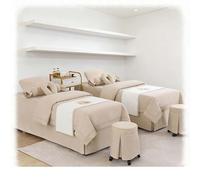 Set copriletto da massaggio in lino di cotone a 4 pezzi di lusso, copriletto morbido e spesso per salone di bellezza, biancheria da letto fumigante con fed Beige Square bedside 190*80cm (74.8*31.5in)