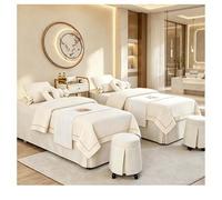 Set copriletto da massaggio in lino di cotone spesso, copriletto per salone di bellezza, resistente alle rughe, in 4 pezzi, morbida biancheria da letto con bianco Square bedside 185*80cm(72.8*31.5in）