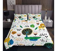 Set copriletto per bambini, motivo leone, giraffa, coccodrillo, copriletto per ragazzi e ragazze e bambini, con motivo animale selvatico, trapuntato, con 2 federe240x220cm