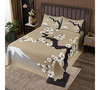Set copriletto trapuntato giapponese Ukiyoe Monte Fuji giapponese Sakura copriletto trapuntato per bambini ragazzi ragazze marrone stile esotico acquerello camera 3 pezzi king size