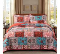 Set copriletto trapuntato in cotone NEWLAKE - Copriletto patchwork reversibile, motivo classico mediterraneo boh mien, misura king size