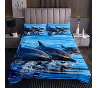 Set Copriletto Trapuntato per Bambini con Tema Delfino, Carini Animali Marini, Copriletto Trapuntato per Camera dei Bambini, Ragazzi e Ragazze, Blu, Motivo Vita Marina Hawaiana, Biancheria da Letto