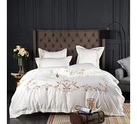 Set copripiumini matrimoniali al 100% Set di biancheria da letto con ricamo in raso di lusso 4 pezzi Set copripiumini Set copripiumino in seta 220 * 240 cm (Colore: Verde, Dimensioni: Doppio) (White