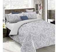 Set Copripiumino Fantasy, Lavorato in Italia - Parure Copri Piumino - Sacco Piumone 150x200 cm con Patella e federa Cuscino, Singolo, Ornato Grigio