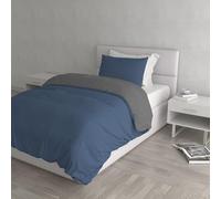 Set Copripiumino 100% Cotone Natural Color, Made in Italy - Parure Copri Piumino - Sacco Piumone 150x200 cm con Doppia Patella e Federa Cuscino, Singolo, Avio/Grigio Scuro