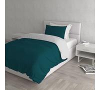 Set Copripiumino 100% Cotone Natural Color, Made in Italy - Parure Copri Piumino - Sacco Piumone 150x200 cm con Doppia Patella e Federa Cuscino, Singolo, Petrolio/Grigio Chiaro