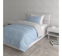 Set Copripiumino 100% Cotone Natural Color, Made in Italy - Parure Copri Piumino - Sacco Piumone 150x200 cm con Doppia Patella e Federa Cuscino, Singolo, Azzurro/Grigio Chiaro