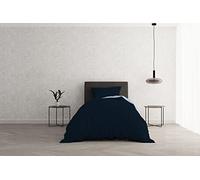 Set Copripiumino 100% Cotone Natural Color, Made in Italy - Parure Copri Piumino - Sacco Piumone 150x200 cm con Doppia Patella e Federa Cuscino, Singolo, Blu Scuro/Azzurro