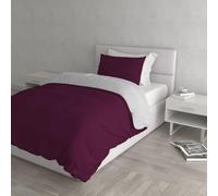 Italian Bed Linen Parure Copri Piumino Natural Color, Prugna/Grigio Chiaro, Singolo