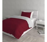 Set Copripiumino 100% Cotone Natural Color, Made in Italy - Parure Copri Piumino - Sacco Piumone 150x200 cm con Doppia Patella e Federa Cuscino, Singolo, Bordeaux/Grigio Chiaro