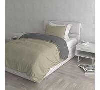 Set Copripiumino 100% Cotone Natural Color, Made in Italy - Parure Copri Piumino - Sacco Piumone 200x200 cm con Doppia Patella e Federa Cuscino, Piazza e Mezza, Tortora/Grigio Scuro