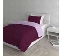 Set Copripiumino 100% Cotone Natural Color, Made in Italy - Parure Copri Piumino - Sacco Piumone 200x200 cm con Doppia Patella e Federa Cuscino, Piazza e Mezza, Prugna/Lilla