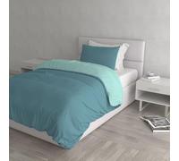Set Copripiumino 100% Cotone Natural Color, Made in Italy - Parure Copri Piumino - Sacco Piumone 200x200 cm con Doppia Patella e Federa Cuscino, Piazza e Mezza, Ottanio/Acqua