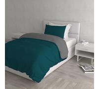 Set Copripiumino 100% Cotone Natural Color, Made in Italy - Parure Copri Piumino - Sacco Piumone 200x200 cm con Doppia Patella e Federa Cuscino, Piazza e Mezza, Verde Petrolio/Grigio Scuro