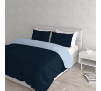 Set Copripiumino 100% Cotone Natural Color, Made in Italy - Parure Copri Piumino - Sacco Piumone 250x200 cm con Doppia Patella e Federe Cuscino, Matrimoniale, Blu Scuro/Azzurro