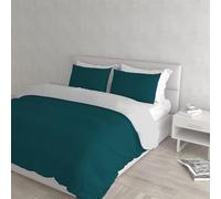 Set Copripiumino 100% Cotone Natural Color, Made in Italy - Parure Copri Piumino - Sacco Piumone 250x200 cm con Doppia Patella e Federe Cuscino, Matrimoniale, Verde Petrolio/Grigio Chiaro