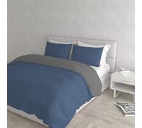 Italian Bed Linen Natural Color Parure Copripiumino con Sacco e Federe, 100% Cotone, Avio/Fumo, 3 pezzi, Matrimoniale