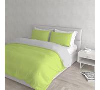 Set Copripiumino 100% Cotone Natural Color, Made in Italy - Parure Copri Piumino - Sacco Piumone 250x200 cm con Doppia Patella e Federe Cuscino, Matrimoniale, Verde Acido/Grigio Chiaro