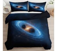 Set Copripiumino 100% Microfibra - Sacco Piumone 200 x 200 cm Set da Letto per con Cerniera, bambini e ragazzi confortevole sulla pelle, Spazio Stelle Universo Arte 2 Federe 50x80 cm Blu Scuro