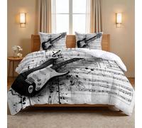 Set copripiumino 135 x 200 cm, 4 stagioni, moderna coperta per dormire, senza rivestimento, calda e morbida, lavabile, per tutto l'anno, con strumenti musicali e chitarra elettrica, per divano