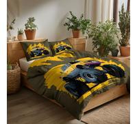 Set Copripiumino 135 x 200 cm Set Copripiumino in Microfibra, Morbido ed Ipoallergenico Modello Di Camion Mostro Dei Cartoni Animati 2 Pezzi, Copripiumone con Cerniera e 1 Federe, Cachi