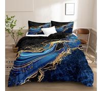 Set Copripiumino 135X200 in Marmo Nero e Blu per Uomo,Donna e Ragazzo,Copripiumino 135X200 di Lusso con Motivo Astratto,Set di Biancheria da Letto in Morbida Microfibra con Motivo Astratto in Pietra,