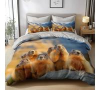 Set Copripiumino 150 x 220 cm, Carine Montagne Delle Marmotte Copripiumino Con Stampa Microfibra, Set di Biancheria da LettoCrema Morbido Ipoallergenico per Ragazzi e Ragazze Adulti