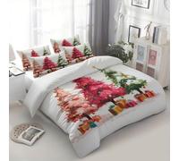 Set Copripiumino 150 x 220 cm Regali Per L'Albero Di Natale Copripiumone con Cerniera e 2 Federe, Microfibra, Reversibile Biancheria da Letto, Crema