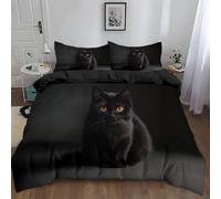 Set Copripiumino 150x200 cm Gatto Animale Nero Copripiumone Cotone Poliestere Morbido e Resistente Alle Rughe, Copripiumino con Cerniera Stampa 3D, Inclusa 2 Federa