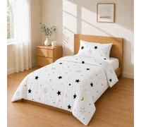 Set Copripiumino 155x220 + 50x80 1PCS, Bianco con Stelle Blu Navy e Oro | Sacco copripiumino in microfibra spazzolata con federe 50x80 coordinate, cinque misure dal singolo al matrimoniale grande