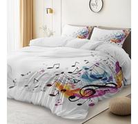 Set copripiumino 180 × 220 cm per letto matrimoniale, tema Semplice Nota Musicale, copripiumino reversibile stampato con chiusura a cerniera in morbida microfibra, Bianco