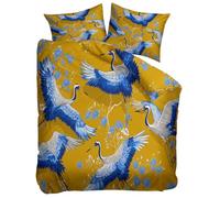 Set Copripiumino 180 x 220 cm Cina La Gru Volante Che Spiega Le Ali Copripiumone con Cerniera e 2 Federe, Microfibra, Reversibile Biancheria da Letto, Giallo Senape