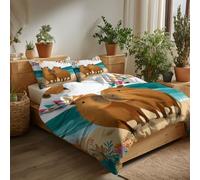 Set Copripiumino 180 x 220 cm Coppia Capibara Cartoni Animati In Amore, Parure Copripiumino Morbida Microfibra con Stampa Digitale 3 Pezzi con 2 Federe, Biancheria da Letto con Cerniera, Giallo Blu